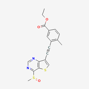 molecular formula C19H16N2O3S2 B13891529 Ethyl 4-methyl-3-((4-(methylsulfinyl)thieno[3,2-d]pyrimidin-7-yl)ethynyl)benzoate 