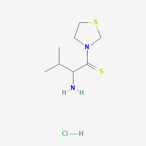 molecular formula C8H17ClN2S2 B13891627 2-Amino-3-methyl-1-(1,3-thiazolidin-3-yl)butane-1-thione;hydrochloride 