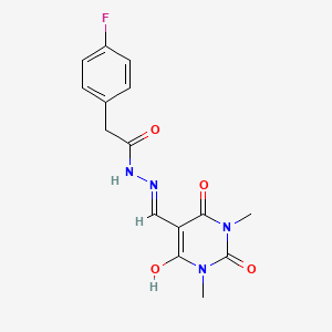 molecular formula C15H15FN4O4 B13892026 N'-[(1,3-dimethyl-2,4,6-trioxo-1,3-diazinan-5-ylidene)methyl]-2-(4-fluorophenyl)acetohydrazide 