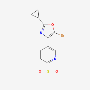 molecular formula C12H11BrN2O3S B13892062 5-Bromo-2-cyclopropyl-4-(6-methylsulfonylpyridin-3-yl)-1,3-oxazole 