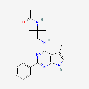 molecular formula C20H25N5O B13892098 N-[1-[(5,6-dimethyl-2-phenyl-7H-pyrrolo[2,3-d]pyrimidin-4-yl)amino]-2-methylpropan-2-yl]acetamide 
