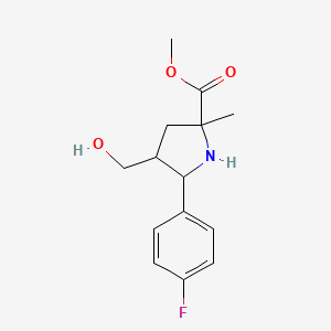 molecular formula C14H18FNO3 B1389213 Methyl 5-(4-fluorophenyl)-4-(hydroxymethyl)-2-methylpyrrolidine-2-carboxylate CAS No. 1217837-79-0