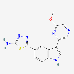 molecular formula C15H12N6OS B13892150 5-[3-(6-methoxypyrazin-2-yl)-1H-indol-5-yl]-1,3,4-thiadiazol-2-amine 