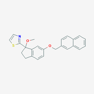 molecular formula C24H21NO2S B138930 1-Methoxy-6-(naphth-2-yl-methoxy)-1-(thiazol-2-yl)indan CAS No. 131956-42-8