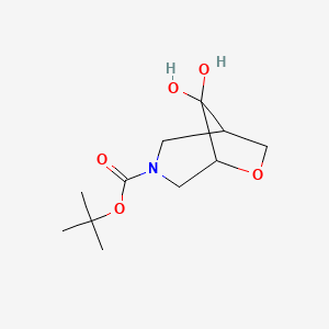 molecular formula C11H19NO5 B13893999 tert-Butyl 8,8-dihydroxy-6-oxa-3-azabicyclo[3.2.1]octane-3-carboxylate 