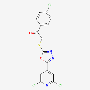 molecular formula C15H8Cl3N3O2S B13894165 1-(4-Chlorophenyl)-2-[[5-(2,6-dichloropyridin-4-yl)-1,3,4-oxadiazol-2-yl]sulfanyl]ethanone 