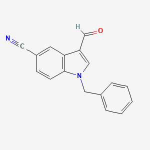 molecular formula C17H12N2O B13894321 1H-Indole-5-carbonitrile, 3-formyl-1-(phenylmethyl)- 