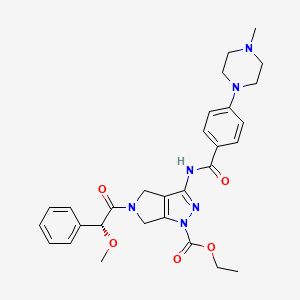 molecular formula C29H34N6O5 B13894891 ethyl 5-[(2R)-2-methoxy-2-phenylethanoyl]-3-{[4-(4-methylpiperazin-1-yl)benzoyl]amino}-5,6-dihydropyrrolo[3,4-c]pyrazole-1(4H)-carboxylate 