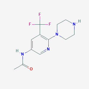 molecular formula C12H15F3N4O B13895593 N-[6-(1-piperazinyl)-5-(trifluoromethyl)-3-pyridinyl]Acetamide 