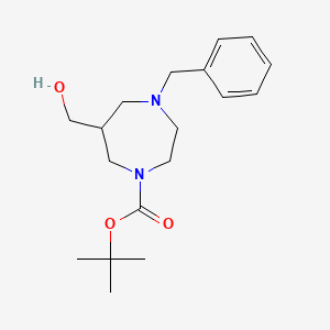 molecular formula C18H28N2O3 B13895606 Tert-butyl 4-benzyl-6-(hydroxymethyl)-1,4-diazepane-1-carboxylate 