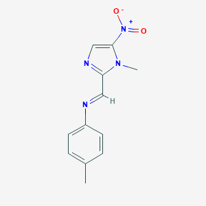 molecular formula C12H12N4O2 B138962 4-Methyl-N-((1-methyl-5-nitro-1H-imidazol-2-yl)methylene)benzenamine CAS No. 129661-57-0