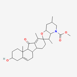 molecular formula C29H41NO5 B13896220 Methyl 3-hydroxy-3',6',10,11b-tetramethyl-11-oxospiro[1,2,3,4,6,6a,6b,7,8,11a-decahydrobenzo[a]fluorene-9,2'-3,3a,5,6,7,7a-hexahydrofuro[3,2-b]pyridine]-4'-carboxylate 