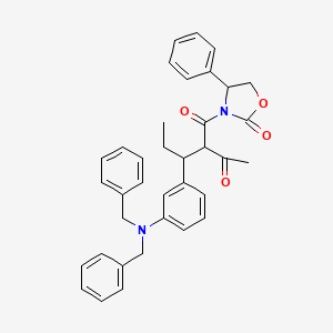 molecular formula C36H36N2O4 B13896680 2-[1-[3-(Dibenzylamino)phenyl]propyl]-1-(2-oxo-4-phenyl-1,3-oxazolidin-3-yl)butane-1,3-dione 