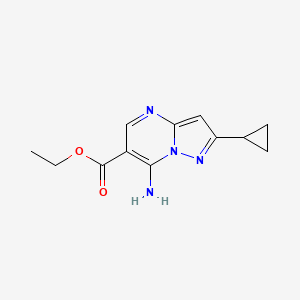 molecular formula C12H14N4O2 B13896821 Ethyl 7-amino-2-cyclopropylpyrazolo[1,5-a]pyrimidine-6-carboxylate 