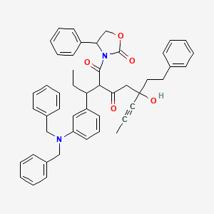 molecular formula C48H48N2O5 B13896850 2-[1-[3-(Dibenzylamino)phenyl]propyl]-5-hydroxy-1-(2-oxo-4-phenyl-1,3-oxazolidin-3-yl)-5-(2-phenylethyl)oct-6-yne-1,3-dione 