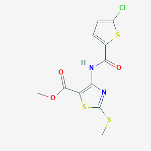 molecular formula C11H9ClN2O3S3 B13897412 Methyl 4-[(5-chlorothiophene-2-carbonyl)amino]-2-methylsulfanyl-1,3-thiazole-5-carboxylate 