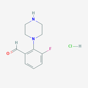 molecular formula C11H14ClFN2O B1389879 3-Fluoro-2-(1-piperazino)-benzaldehydehydrochloride CAS No. 1185293-49-5
