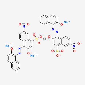 molecular formula C40H20CrN6O14S2.3Na<br>C40H20CrN6Na3O14S2 B13899704 Trisodium bis(3-hydroxy-4-((2-hydroxy-1-naphthyl)azo)-7-nitronaphthalene-1-sulphonato(3-))chromate(3-) CAS No. 61847-77-6