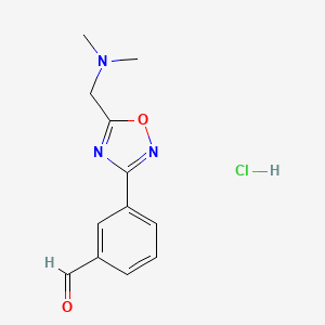 molecular formula C12H14ClN3O2 B1389974 3-{5-[(Dimethylamino)methyl]-1,2,4-oxadiazol-3-yl}benzaldehyde hydrochloride CAS No. 1185302-57-1