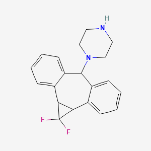 molecular formula C20H20F2N2 B13900005 Piperazine, 1-(1,1-difluoro-1,1a,6,10b-tetrahydrodibenzo[a,e]cyclopropa[c]cyclohepten-6-yl)-,(1aalpha,6beta,10balpha)-(9CI) 