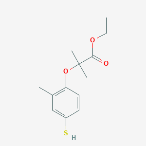 molecular formula C13H18O3S B13900608 Ethyl 2-methyl-2-(2-methyl-4-sulfanylphenoxy)propanoate 