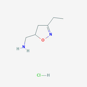 molecular formula C6H13ClN2O B1390086 [(3-Ethyl-4,5-dihydroisoxazol-5-yl)methyl]amine hydrochloride CAS No. 1160245-60-2