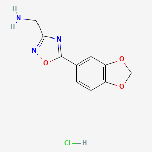 molecular formula C10H10ClN3O3 B1390091 {[5-(1,3-Benzodioxol-5-yl)-1,2,4-oxadiazol-3-yl]methyl}amine hydrochloride CAS No. 1185302-68-4