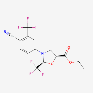 molecular formula C15H12F6N2O3 B13900965 Ethyl (2S,5S)-3-(4-cyano-3-(trifluoromethyl)phenyl)-2-(trifluoromethyl)oxazolidine-5-carboxylate 