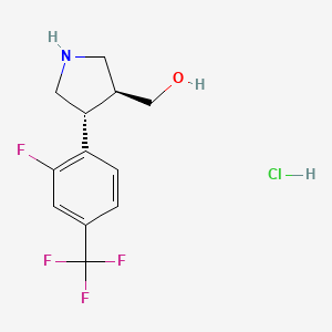 molecular formula C12H14ClF4NO B1390113 {(3S,4R)-4-[2-Fluoro-4-(trifluoromethyl)phenyl]-pyrrolidin-3-YL}methanol hydrochloride CAS No. 1217838-86-2