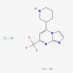 molecular formula C12H15Cl2F3N4 B1390116 5-Piperidin-3-yl-7-trifluoromethyl-imidazo[1,2-a]-pyrimidine dihydrochloride CAS No. 1185299-45-9
