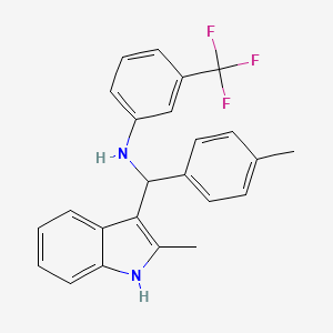 molecular formula C24H21F3N2 B13901706 N-[(2-methyl-1H-indol-3-yl)-(4-methylphenyl)methyl]-3-(trifluoromethyl)aniline 