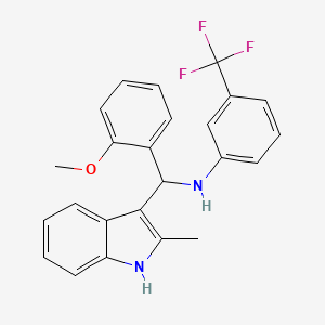 molecular formula C24H21F3N2O B13901819 N-((2-Methoxyphenyl)(2-methyl-1H-indol-3-yl)methyl)-3-(trifluoromethyl)aniline 