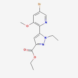 molecular formula C14H16BrN3O3 B13902156 ethyl 5-(5-bromo-3-methoxypyridin-2-yl)-1-ethyl-1H-pyrazole-3-carboxylate 