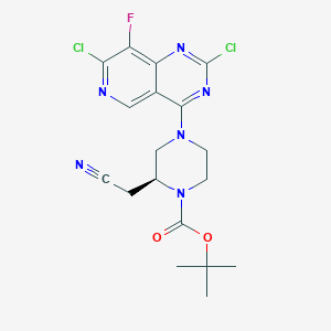 molecular formula C18H19Cl2FN6O2 B13902513 Tert-butyl (2S)-2-(cyanomethyl)-4-(2,7-dichloro-8-fluoro-pyrido[4,3-D]pyrimidin-4-YL)piperazine-1-carboxylate 