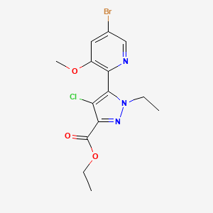 molecular formula C14H15BrClN3O3 B13902932 ethyl 5-(5-bromo-3-methoxypyridin-2-yl)-4-chloro-1-ethyl-1H-pyrazole-3-carboxylate 