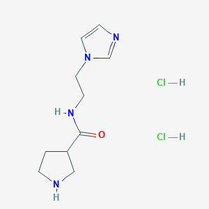 molecular formula C10H17ClN4O B1390298 Pyrrolidine-3-carboxylic acid (2-imidazol-1-yl-ethyl)-amide dihydrochloride CAS No. 1185304-24-8