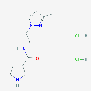 molecular formula C11H20Cl2N4O B1390299 Pyrrolidine-3-carboxylic acid [2-(3-methyl-pyrazol-1-yl)-ethyl]-amide dihydrochloride CAS No. 1185301-84-1