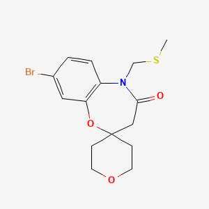molecular formula C15H18BrNO3S B13903915 8-bromo-5-(methylsulfanylmethyl)spiro[3H-1,5-benzoxazepine-2,4'-oxane]-4-one 