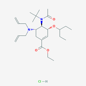 molecular formula C26H45ClN2O4 B1390490 (3R,4R,5S)-Ethyl 4-(N-(tert-butyl)acetamido)-5-(diallylamino)-3-(pentan-3-yloxy)cyclohex-1-enecarboxylate hydrochloride CAS No. 651324-08-2