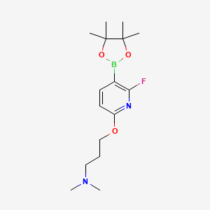 molecular formula C16H26BFN2O3 B13906657 3-[6-fluoro-5-(4,4,5,5-tetramethyl-1,3,2-dioxaborolan-2-yl)pyridin-2-yl]oxy-N,N-dimethylpropan-1-amine 