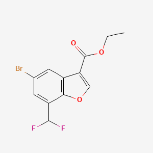molecular formula C12H9BrF2O3 B13909082 Ethyl 5-bromo-7-(difluoromethyl)benzofuran-3-carboxylate 