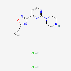 molecular formula C13H18Cl2N6O B1390984 4-(5-Cyclopropyl-1,2,4-oxadiazol-3-yl)-2-piperazin-1-ylpyrimidine dihydrochloride CAS No. 1177093-08-1