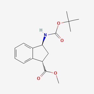 molecular formula C16H21NO4 B13910714 Methyl trans-3-(tert-butoxycarbonylamino)indane-1-carboxylate 
