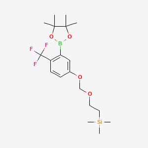 molecular formula C19H30BF3O4Si B13912361 Trimethyl(2-((3-(4,4,5,5-tetramethyl-1,3,2-dioxaborolan-2-yl)-4-(trifluoromethyl)phenoxy)methoxy)ethyl)silane 