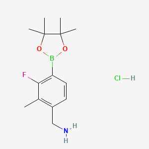 molecular formula C14H22BClFNO2 B13915863 (3-Fluoro-2-methyl-4-(4,4,5,5-tetramethyl-1,3,2-dioxaborolan-2-yl)phenyl)methanamine hydrochloride 