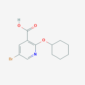 molecular formula C12H14BrNO3 B1391614 5-Bromo-2-(cyclohexyloxy)nicotinic acid CAS No. 1216955-51-9
