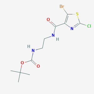 molecular formula C11H15BrClN3O3S B13916767 Carbamic acid, [2-[[(5-bromo-2-chloro-4-thiazolyl)carbonyl]amino]ethyl]-, 1,1-dimethylethyl ester CAS No. 103878-61-1