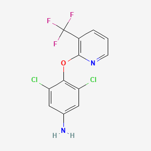 molecular formula C12H7Cl2F3N2O B1391688 3,5-Dichloro-4-{[3-(trifluoromethyl)pyridin-2-yl]oxy}aniline CAS No. 1227955-22-7
