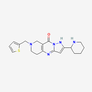 molecular formula C19H23N5OS B1391696 2-Piperidin-2-yl-7-thiophen-2-ylmethyl-5,6,7,8-tetrahydro-1,4,7,9a-tetraaza-cyclopenta[b]naphthalen-9-ol CAS No. 1229623-63-5