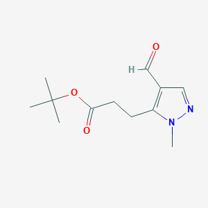 molecular formula C12H18N2O3 B13917061 Tert-butyl 3-(4-formyl-2-methyl-pyrazol-3-YL)propanoate 